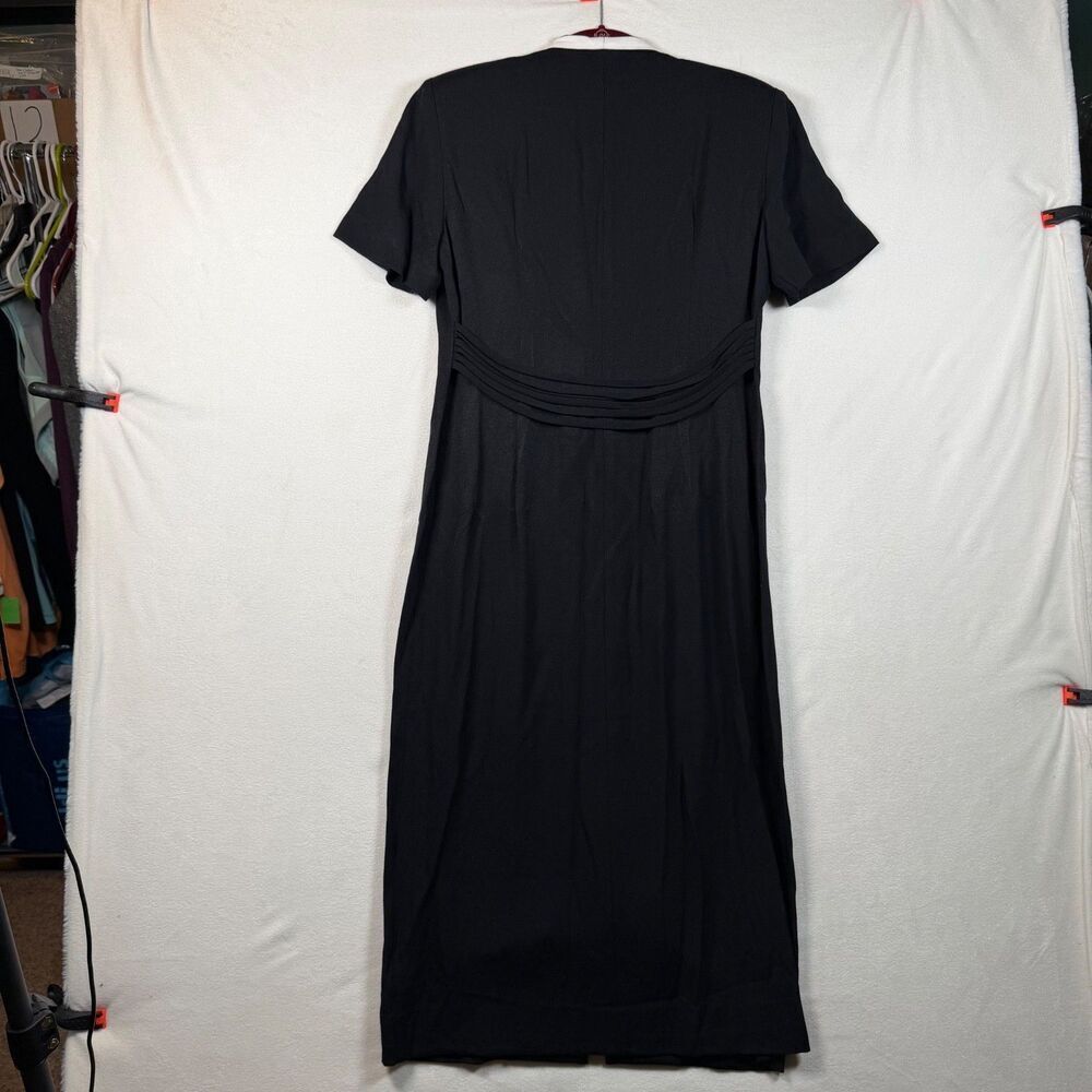 Vintage 90s Embroidered Floral Midi Dress Black Button Front Shirt Dress Womens - Picture 2 of 13
